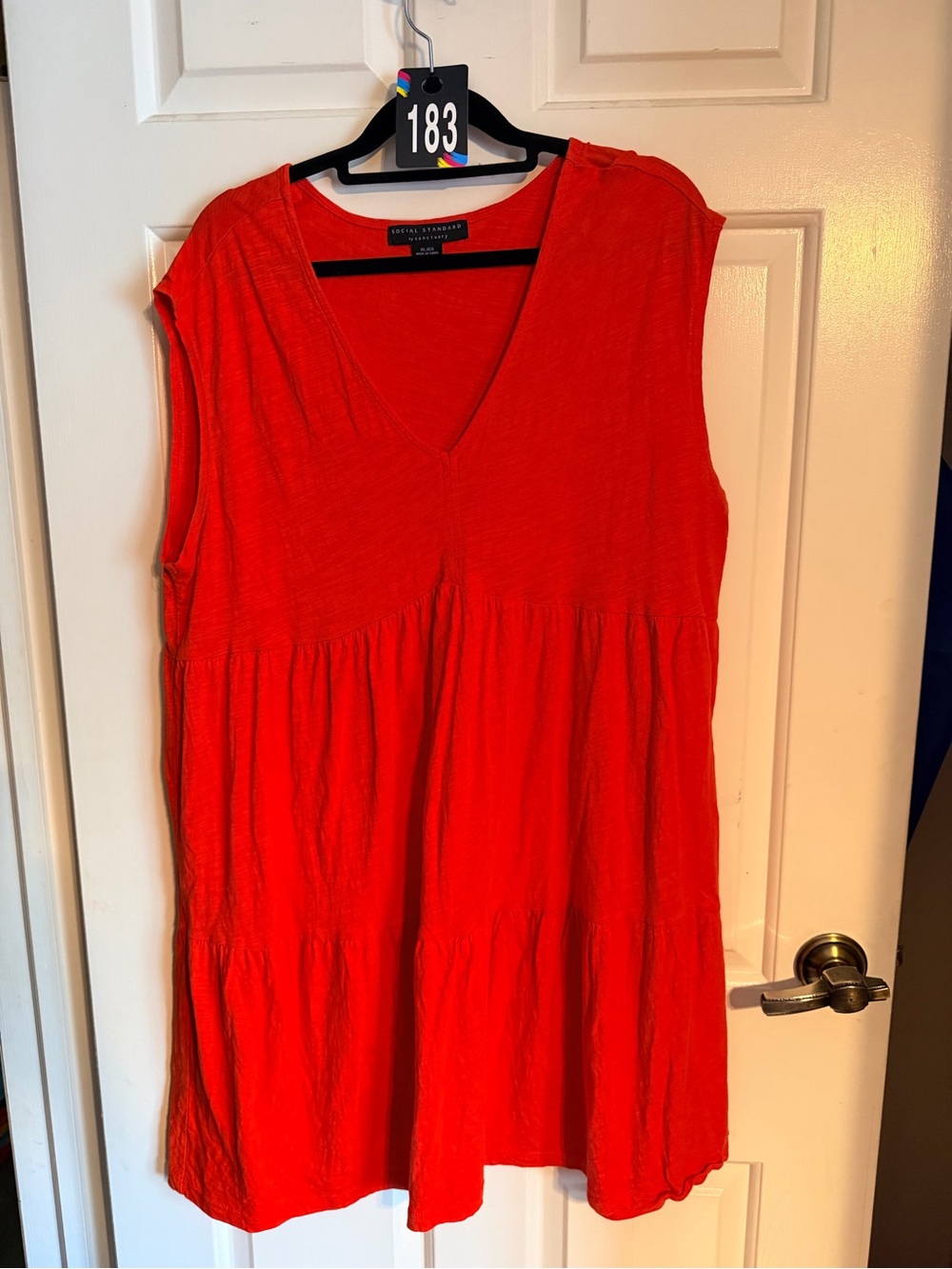 Sanctuary Bright Orange Red V-Neck Sleeveless Tiered Tunic